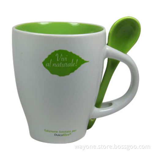 Color Glazed Ceramic Mugs with Spoon, Perfect for Coffee Promotional Purposes